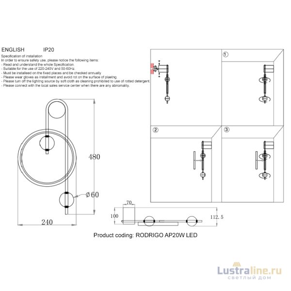 Бра Crystal lux RODRIGO AP20W LED BLACK/GOLD