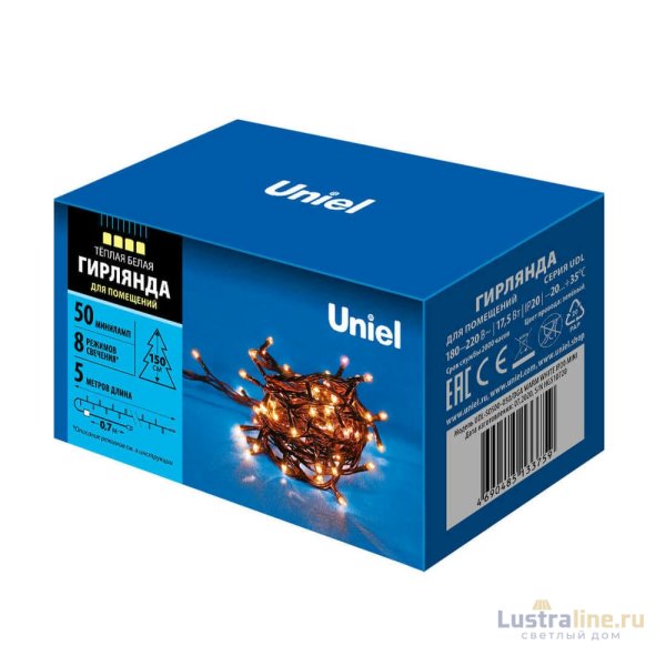 Светодиодная гирлянда Uniel (UL-00007189) теплый белый UDL-S0500-050/DGA Warm White IP20 Mini Светодиодная гирлянда Uniel (UL-00007189) теплый белый UDL-S0500-050/DGA Warm White IP20 Mini