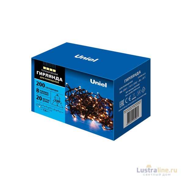 Светодиодная гирлянда Uniel (UL-00007308) теплый белый ULD-S2000-200/DGA Warm White IP20