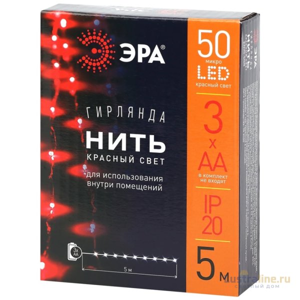 Гирлянда нить красный свет ЭРА ENIN -5NR Б0047963 Гирлянда нить красный свет ЭРА ENIN -5NR Б0047963