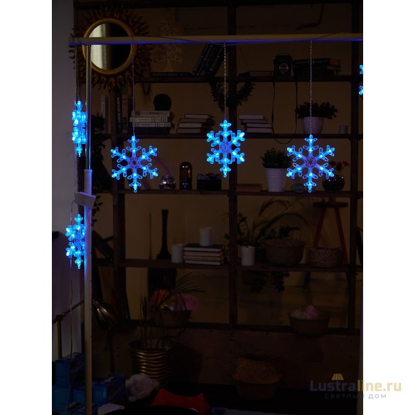 Светодиодная гирлянда Uniel занавес Снежинки-1 (UL-00007336) синий ULD-E1503-072/DTA Blue IP20 Snowflakes-3