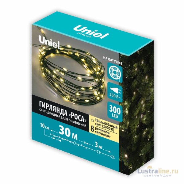Гирлянда Роса Uniel ULD-S3000-300/DGA WARM WHITE IP20 DEW UL-00012083