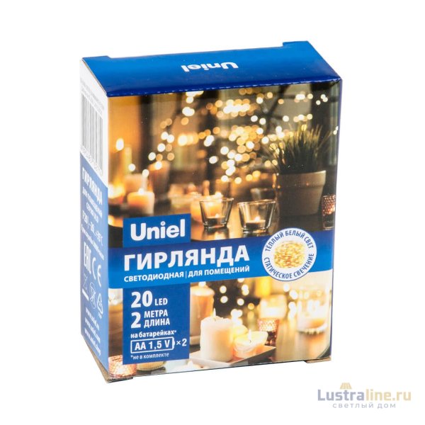 Светодиодная гирлянда Uniel Роса (UL-00007183) теплый белый ULD-S0200-020/SСB/2AA Warm White IP20 Dew
