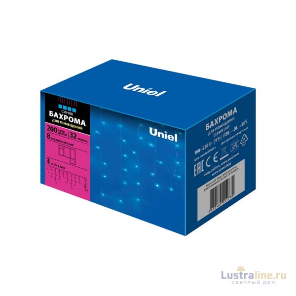 Светодиодная гирлянда Uniel бахрома (07950) синий ULD-B3010-200/DTA Blue IP20 Светодиодная гирлянда Uniel бахрома (07950) синий ULD-B3010-200/DTA Blue IP20