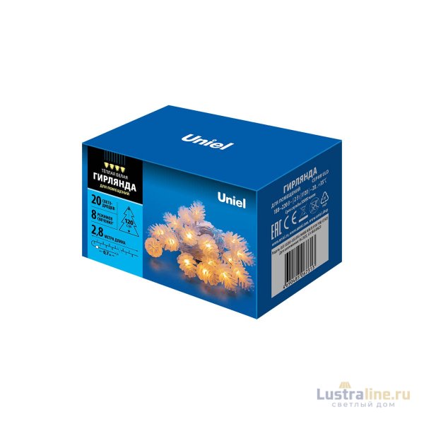 Светодиодная гирлянда (09582) Uniel шишки 220V белый ULD-S0280-020/DTA Warm White IP20 PINE CONES