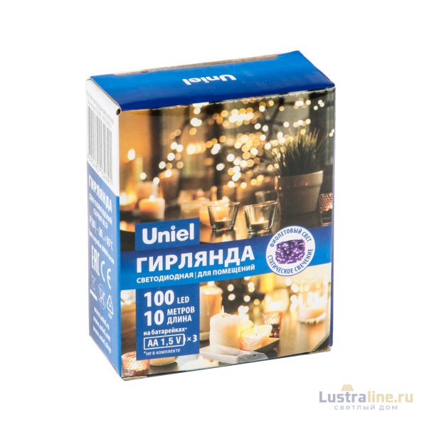 Светодиодная гирлянда Uniel Роса (UL-00007187) фиолетовый ULD-S1000-100/SCB/3AA Purple IP20 Dew