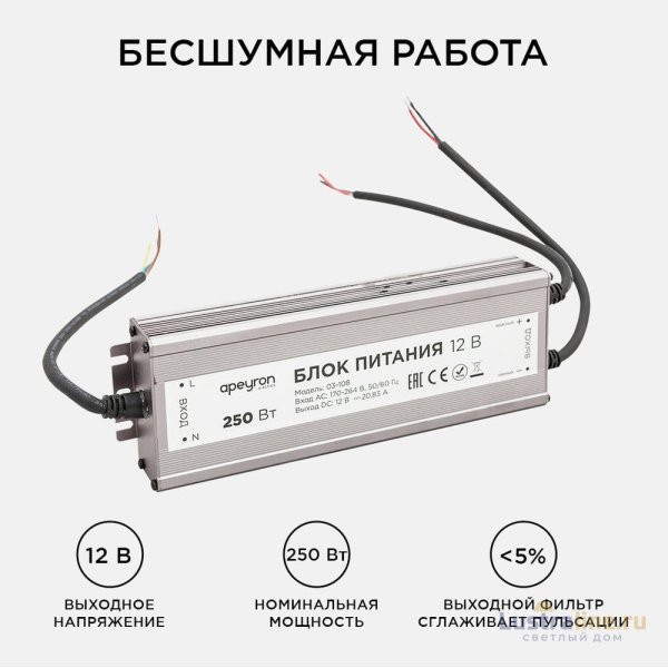 Блок питания Apeyron 12В (СТ) 250Вт импульсный IP67 170-264В 20,83А 03-108