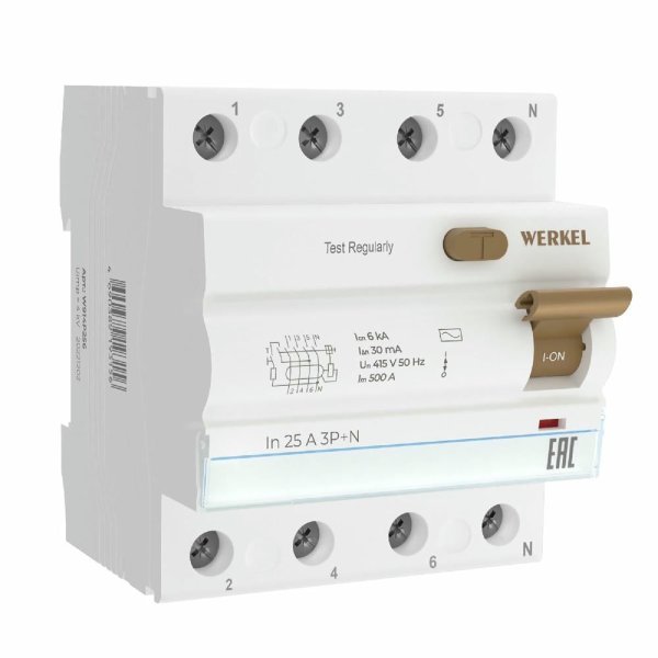 Устройство защитного отключения 3P+N 25 A 30 mА АС 6 kА Werkel W914P256 4690389193156 a062564