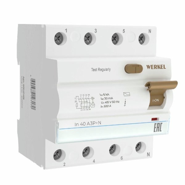Устройство защитного отключения 3P+N 40 A 30 mА АС 6 kА Werkel W914P406 4690389193170 a062565