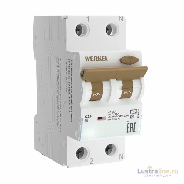 Дифференциальный автомат 1P+N 25 A 30 mА 6 kА C А Werkel W922P256 4690389193248 a062570