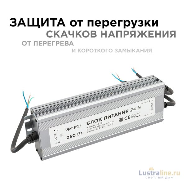 Блок питания Apeyron 24В 250Вт импульсный IP67 175-265В 10,4А 03-115