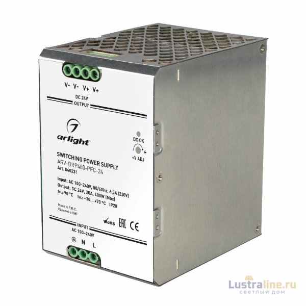 Блок питания Arlight ARV-DRP480-PFC-24 (24V, 20A, 480W) 040231 Блок питания Arlight ARV-DRP480-PFC-24 (24V, 20A, 480W) 040231