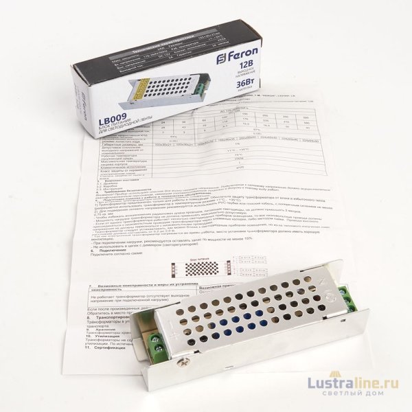 Блок питания для светодиодной ленты Feron LB009 12V 36W IP20 3A 176-264В 48007