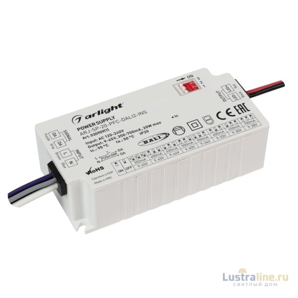 Блок питания Arlight ARJ-SP-20-PFC-DALI2-INS (20W, 9-45V, 0.35-0.7A) 030909(1)