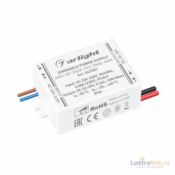 Блок питания Arlight ARPJ-SP-39260-PFC-TRIAC-MINI (10W, 20-39V, 260mA) 047587