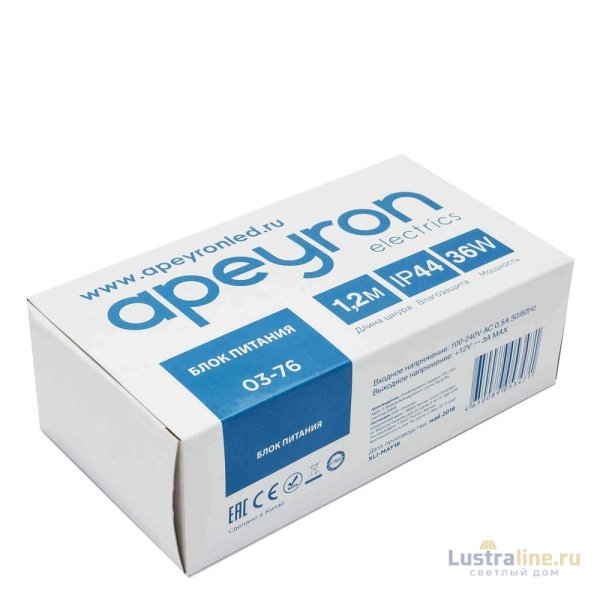 Блок питания Apeyron 12В 36Вт 3А IP44 с переключателем 03-76
