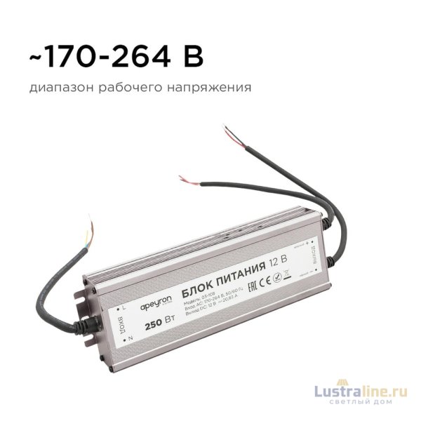 Блок питания Apeyron 12В (СТ) 250Вт импульсный IP67 170-264В 20,83А 03-108