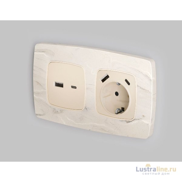 Лицевая панель для розетки с/з со шторками 2USB A+C Ambrella Volt Omega OP3100