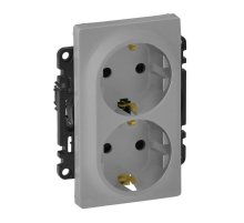 Розетка двойная Legrand Valena Life 16A 250V с/з со шторками безвинтовой зажим алюминий 753626