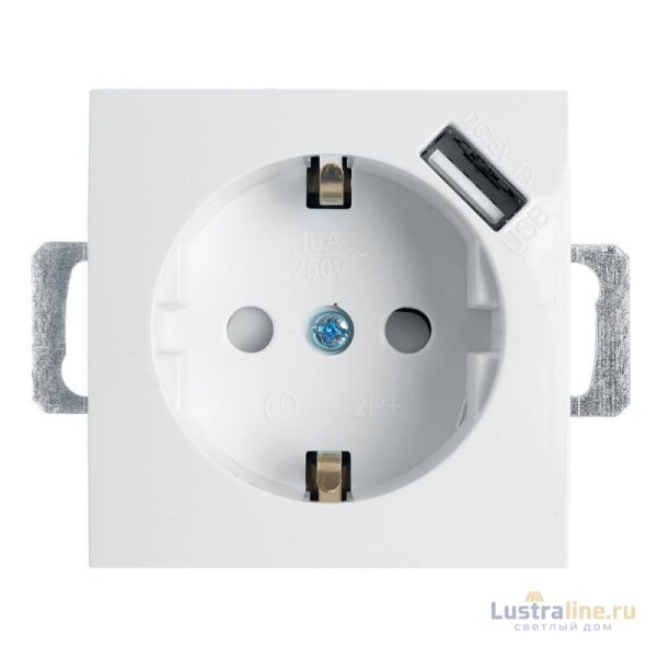 Розетка Stekker Эрна c/з 16A 250V с защитной шторкой и с USB белый PST16-9111-01 39318