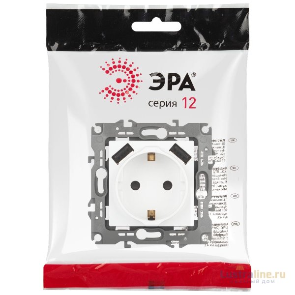 Розетка со шторами и 2 USB Эра 12-4109-01М Б0065728