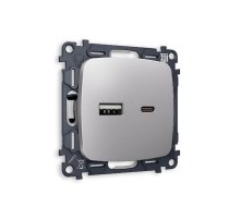 Комплект механизма розетки 2USB A+C 20W 3000mA (быстрая зарядка) Ambrella Volt Omega MO511010