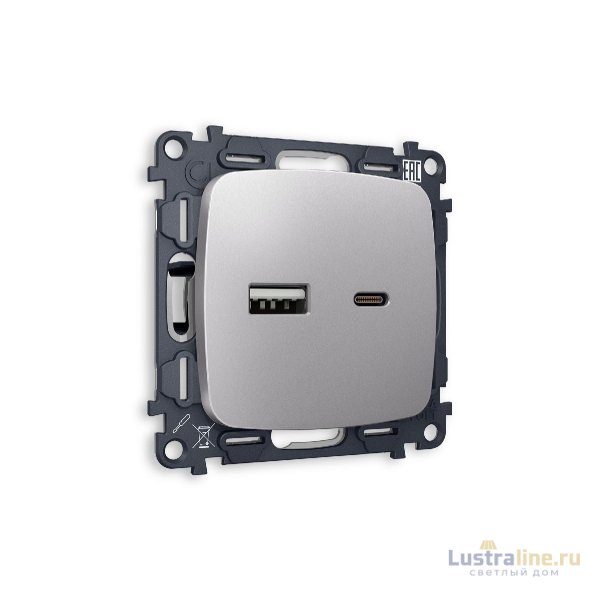 Комплект механизма розетки 2USB A+C 20W 3000mA (быстрая зарядка) Ambrella Volt Omega MO511010