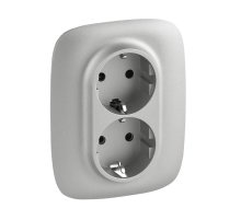 Розетка двойная Legrand Valena Allure 16A 250V с/з со шторками безвинтовой зажим алюминий 753926