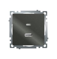 Розетка 2-местная USB + type C Stekker Катрин GLS10-7116-06 50052