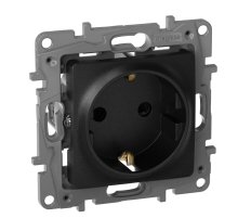 Розетка 2К+З Legrand Etika 16A 250V с/з со шторками винтовой зажим немецкий стандарт антрацит 672622