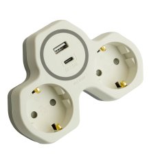 Разветвитель сетевой 2-местный с/з и USB+Type C Stekker ADP16-15-20 50071