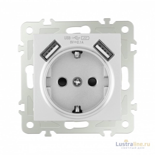 Розетка с заземлением, шторками + 2 USB Arte Milano 206.47-1.silver