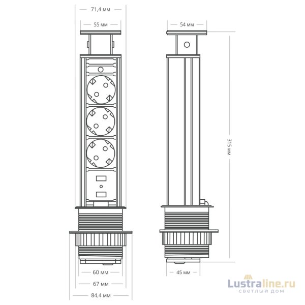 Блок розеток 105S (3 секции и 2 USB) Mebax 00-00001166