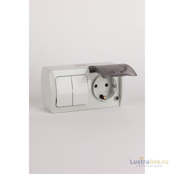 Выключатель двухклавишный + розетка с заземлением ELBI Eva 554-011500-922