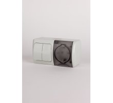 Выключатель двухклавишный + розетка с заземлением ELBI Eva 554-011500-922