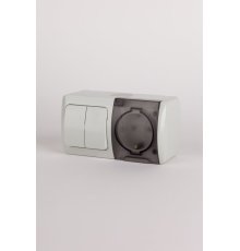 Выключатель двухклавишный + розетка с заземлением ELBI Eva 554-011500-922