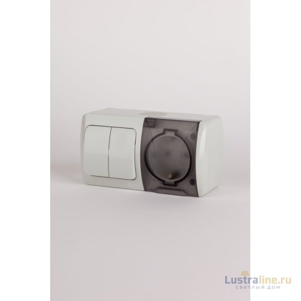 Выключатель двухклавишный + розетка с заземлением ELBI Eva 554-011500-922