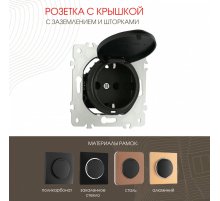 Розетка с заземлением, шторками и защитной крышкой Arte Milano 202.41-1.black