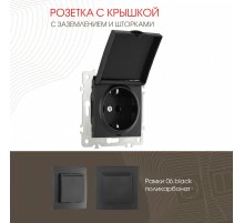 Розетка с заземлением, шторками и защитной крышкой Arte Milano 206.41-1.black