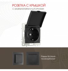 Розетка с заземлением, шторками и защитной крышкой Arte Milano 206.41-1.black