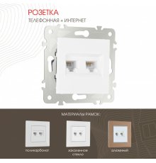 Розетка телефонная RJ11 + компьютерная RJ45 Arte Milano 203.44-1.white