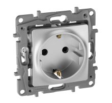 Розетка 2К+З Legrand Etika 16A 250V с/з со шторками винтовой зажим немецкий стандарт алюминий 672422