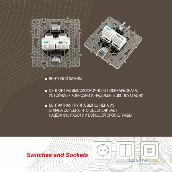 Розетка телефонная RJ11 + компьютерная RJ45 Arte Milano 217.44-1.shampan