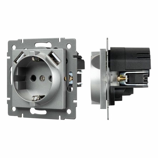 Механизм розетки с USB зарядкой Arlight SCT-MUAA-PL-GR-V (250V, 16A) 049820
