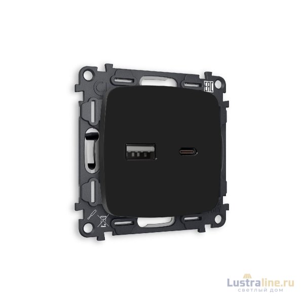 Комплект механизма розетки 2USB A+C 20W (быстрая зарядка) Ambrella Volt Omega MO811010