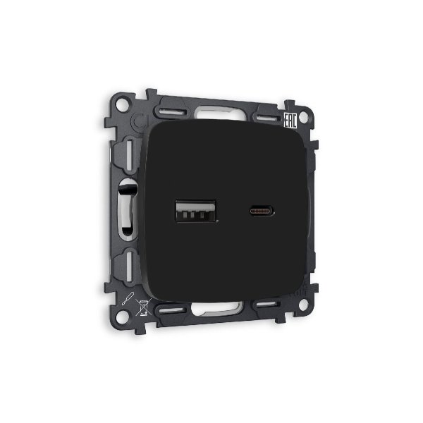 Комплект механизма розетки 2USB A+C 20W (быстрая зарядка) Ambrella Volt Omega MO811010