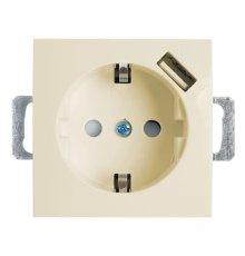 Розетка Stekker Эрна c/з 16A 250V с защитной шторкой и с USB слоновая кость PST16-9111-02 39329