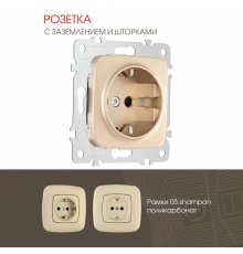 Розетка с заземлением и шторками Arte Milano 205.40-1.shampan