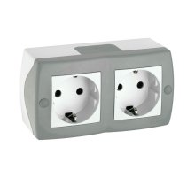 Розетка на 2 пост с заземлением Mono Electric Octans IP20 16А 250В бело-серый 104-020007-120