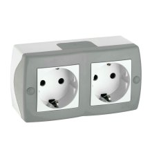 Розетка на 2 пост с заземлением Mono Electric Octans IP20 16А 250В бело-серый 104-020007-120